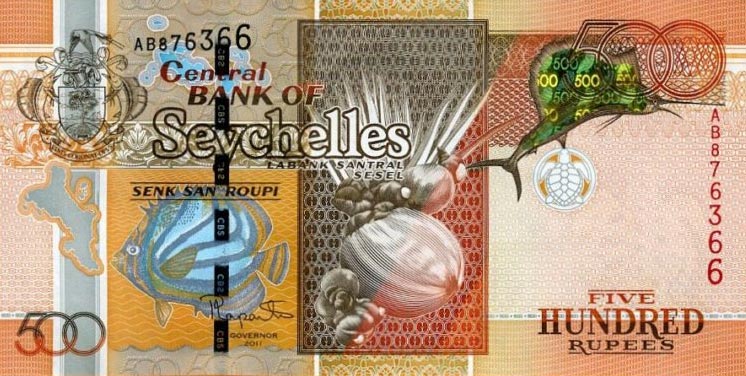 Front of Seychelles p45: 500 Rupees from 2011