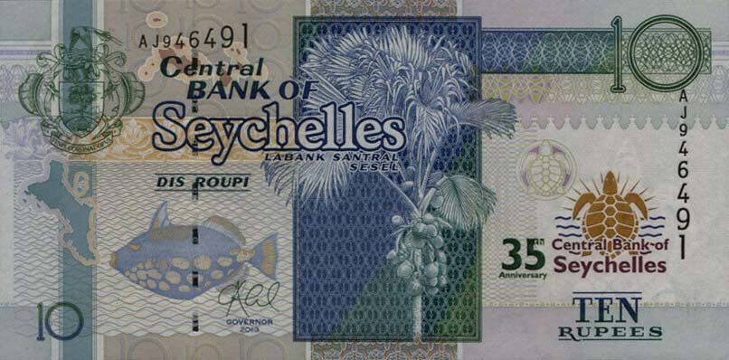 Front of Seychelles p46: 10 Rupees from 2013