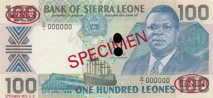 Front of Sierra Leone p18s: 100 Leones from 1988