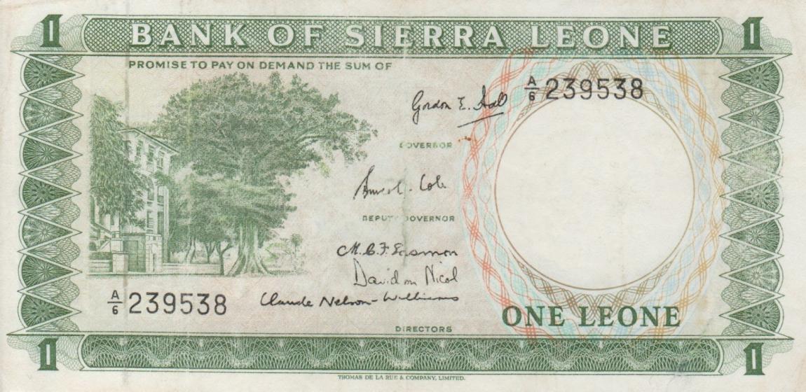 Front of Sierra Leone p1a: 1 Leone from 1964