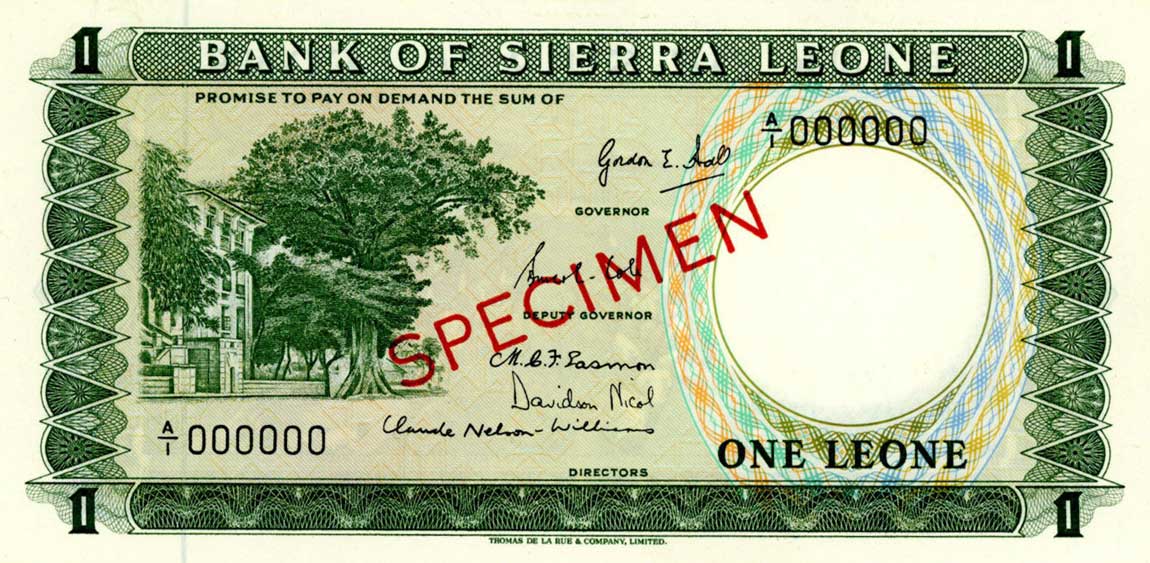 Front of Sierra Leone p1s: 1 Leone from 1964