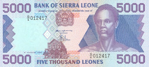 Front of Sierra Leone p21a: 5000 Leones from 1993