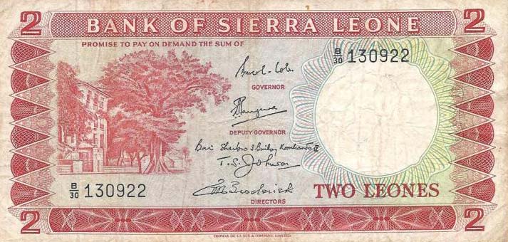 Front of Sierra Leone p2c: 2 Leones from 1969