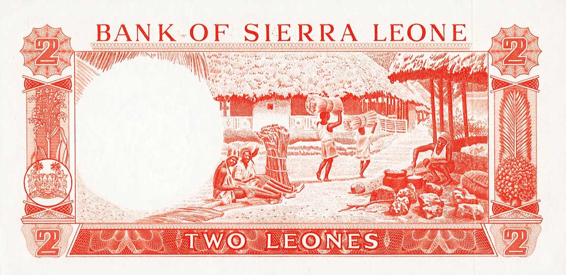 Back of Sierra Leone p2d: 2 Leones from 1970