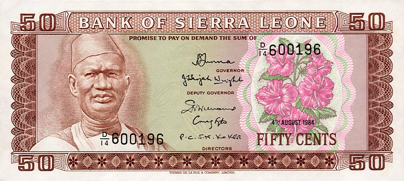 Front of Sierra Leone p4e: 50 Cents from 1984