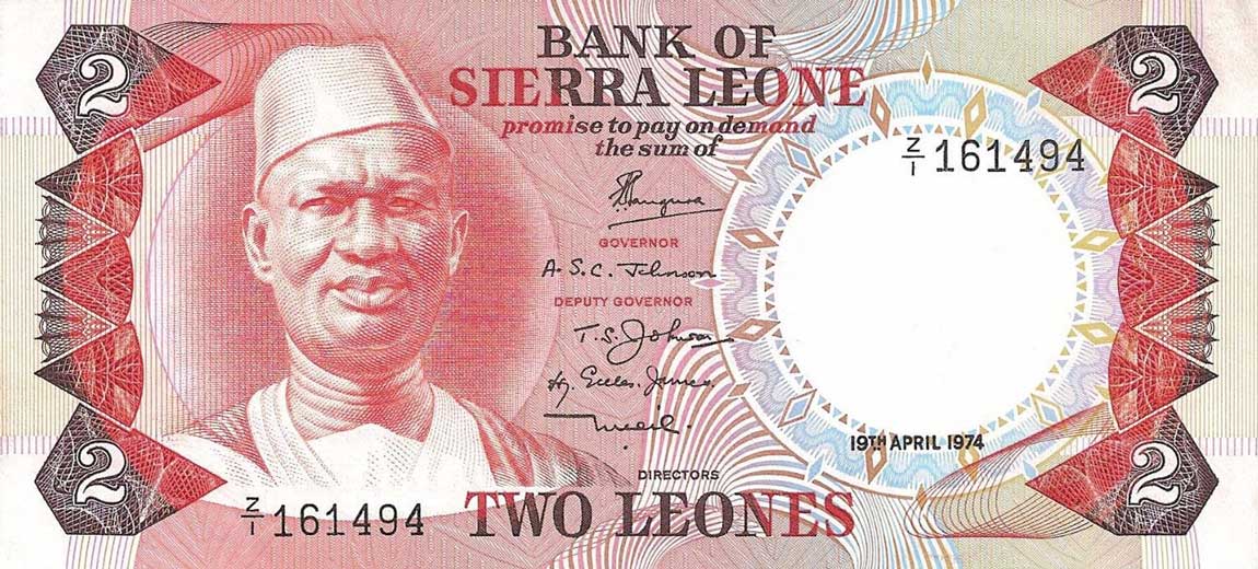 Front of Sierra Leone p6r: 2 Leones from 1974