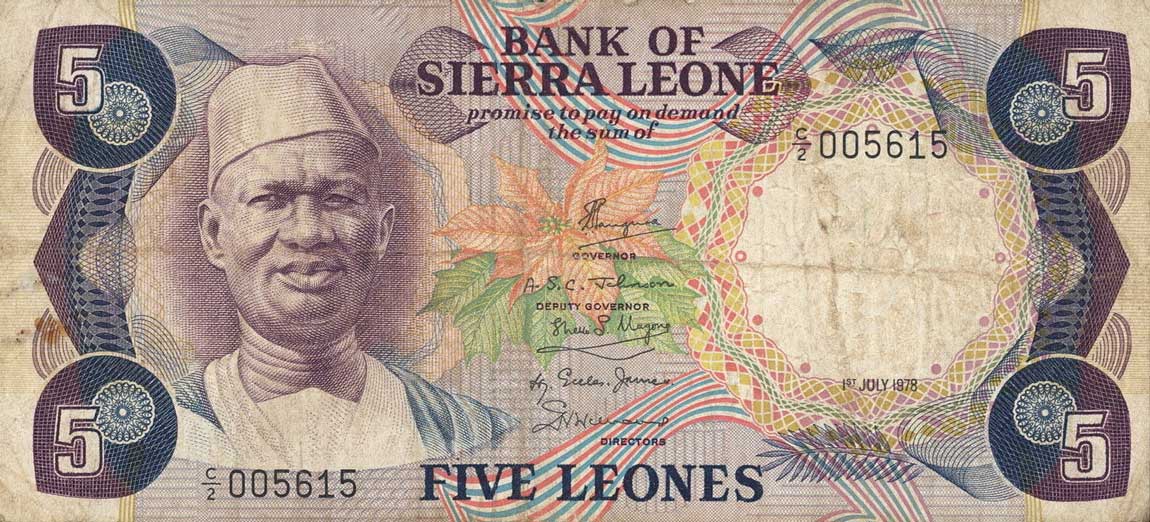 Front of Sierra Leone p7b: 5 Leones from 1978
