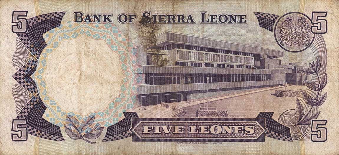 Back of Sierra Leone p7e: 5 Leones from 1984