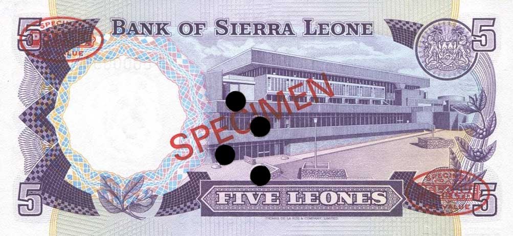 Back of Sierra Leone p7s: 5 Leones from 1975