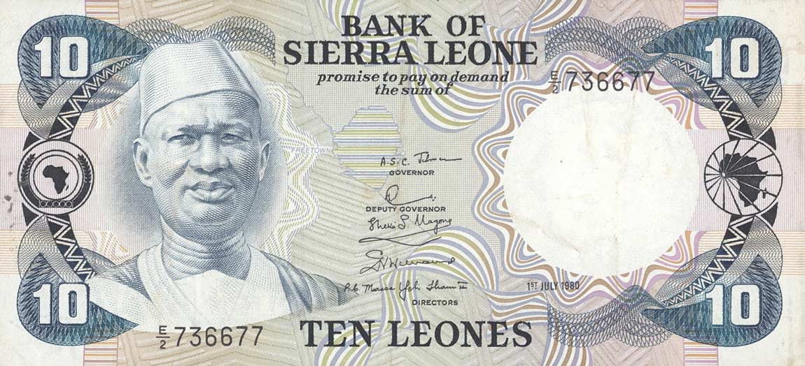 Front of Sierra Leone p8a: 10 Leones from 1981