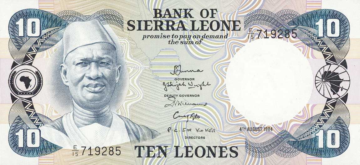 Front of Sierra Leone p8c: 10 Leones from 1984