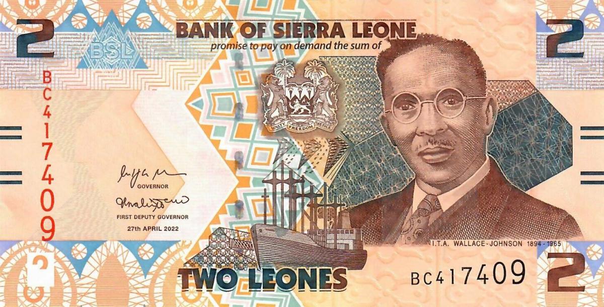 Front of Sierra Leone p35: 2 Leones from 2022