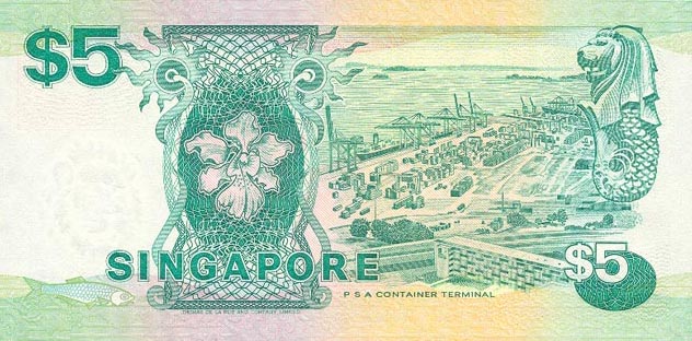 Back of Singapore p19: 5 Dollars from 1989
