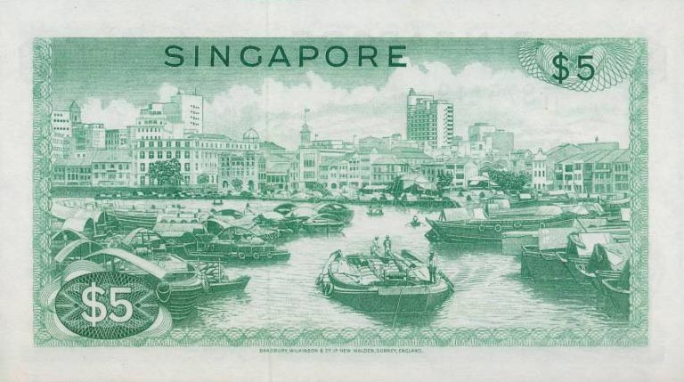 Back of Singapore p2a: 5 Dollars from 1967