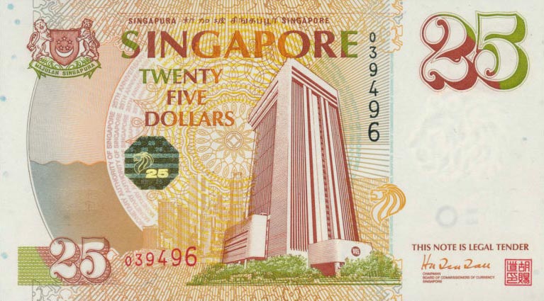 Front of Singapore p33: 25 Dollars from 1996