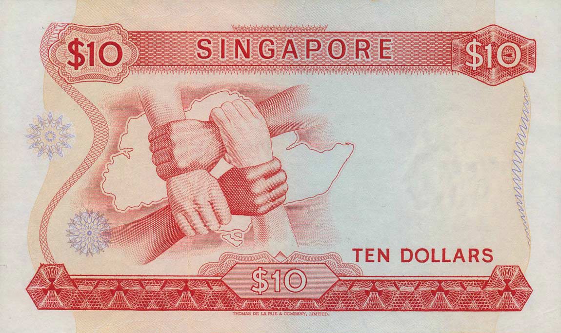 Back of Singapore p3c: 10 Dollars from 1972