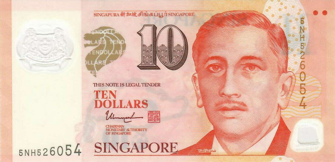 Front of Singapore p48k: 10 Dollars from 2015