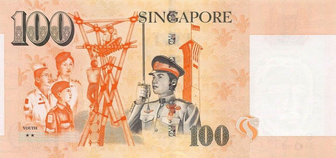 Back of Singapore p50g: 100 Dollars from 2005