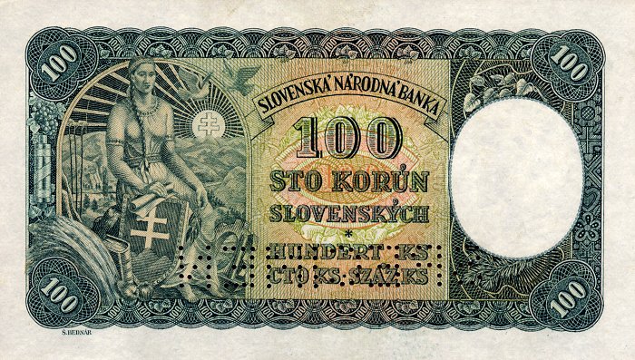 Back of Slovakia p10s: 100 Korun from 1940