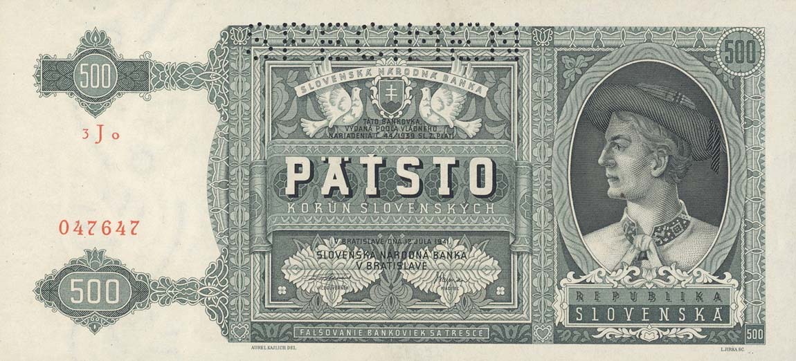 Front of Slovakia p12s: 500 Korun from 1941