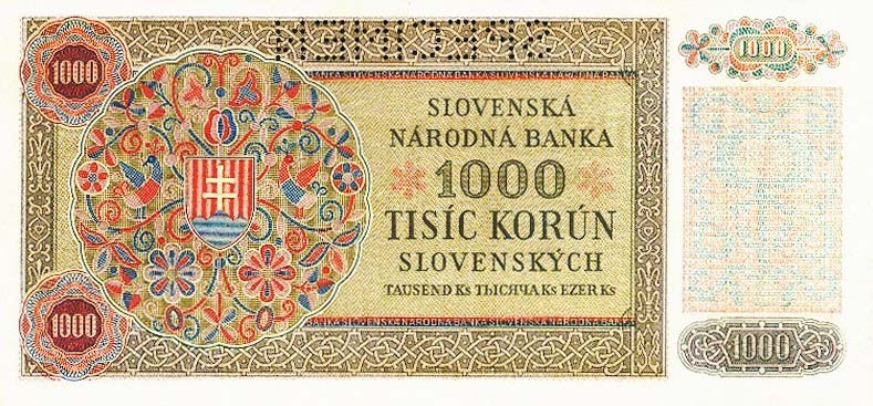 Back of Slovakia p13s: 1000 Korun from 1940