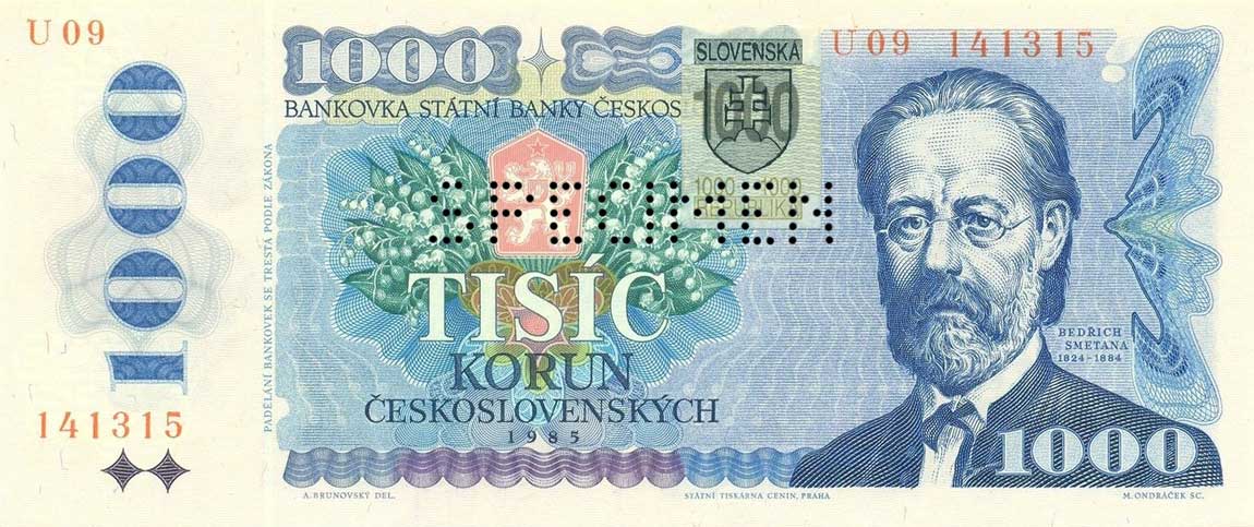 Front of Slovakia p19s: 1000 Korun from 1993