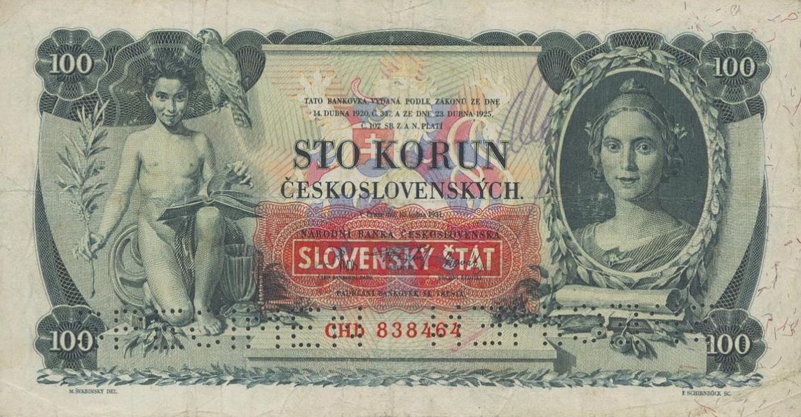 Front of Slovakia p1s1: 100 Korun from 1939
