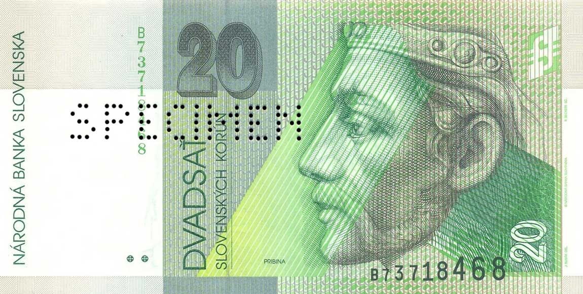 Front of Slovakia p20s: 20 Korun from 1993