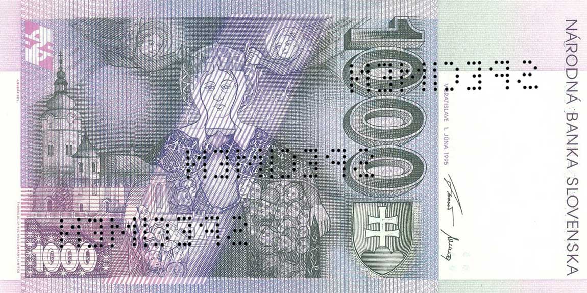 Back of Slovakia p24s: 1000 Korun from 1993