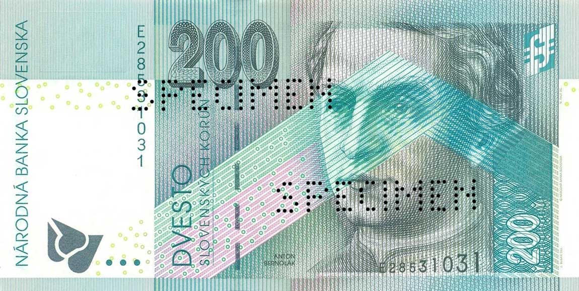 Front of Slovakia p30s: 200 Korun from 1999