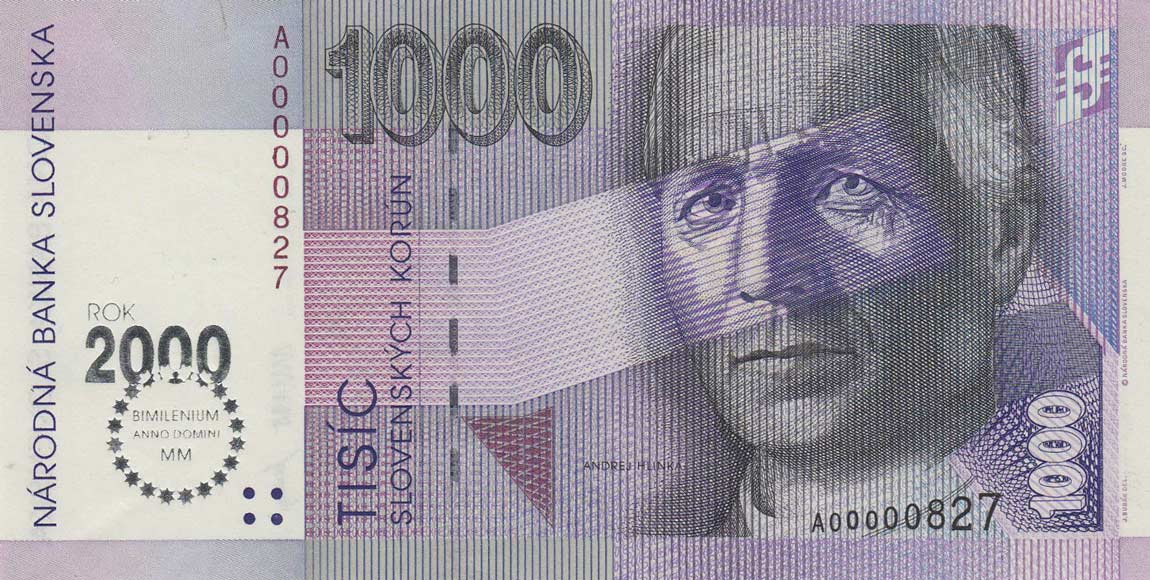 Front of Slovakia p39: 1000 Korun from 1993