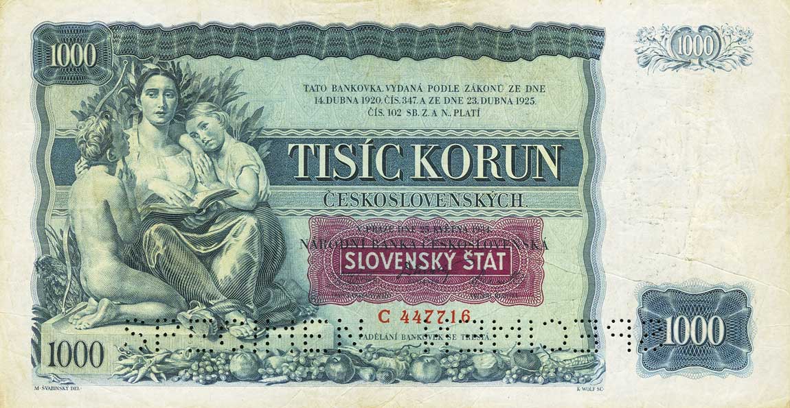 Front of Slovakia p3s: 1000 Korun from 1939