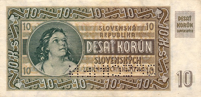 Back of Slovakia p4s: 10 Korun from 1939