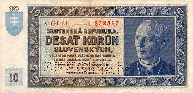 Front of Slovakia p4s: 10 Korun from 1939