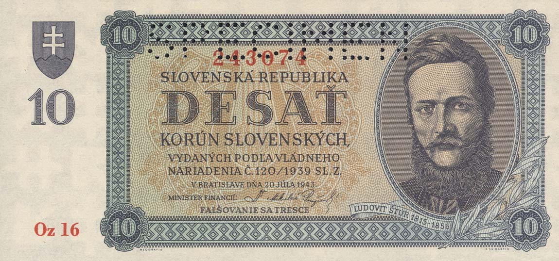 Front of Slovakia p6s: 10 Korun from 1943