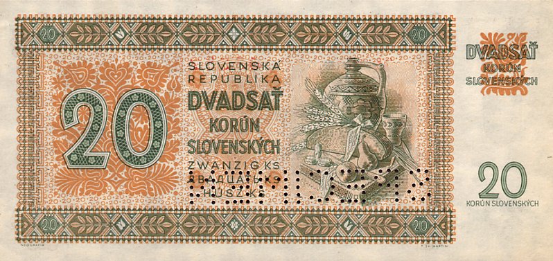 Back of Slovakia p7s: 20 Korun from 1942