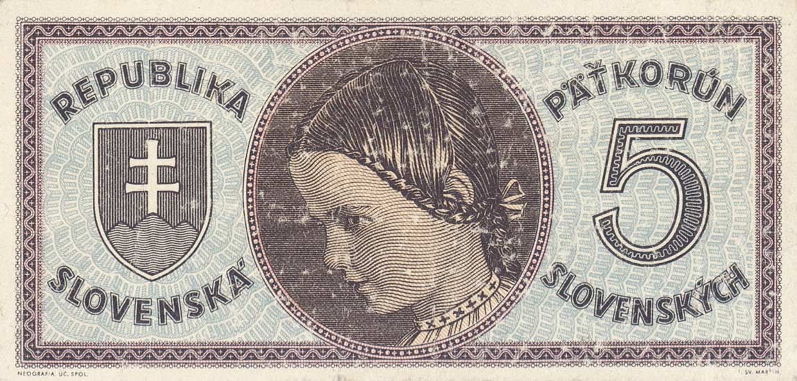 Front of Slovakia p8a: 5 Korun from 1945