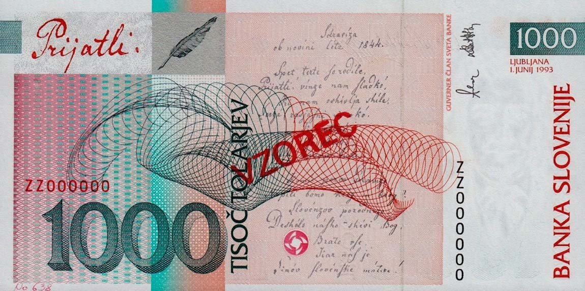 Back of Slovenia p18s: 1000 Tolarjev from 1993