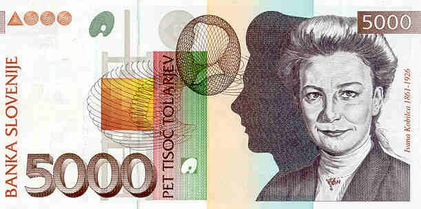 Front of Slovenia p19a: 5000 Tolarjev from 1993