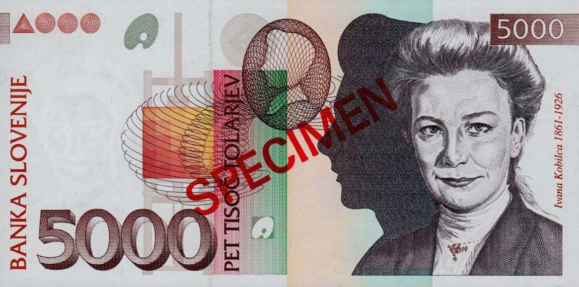 Front of Slovenia p19s: 5000 Tolarjev from 1993