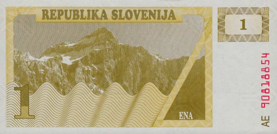 Back of Slovenia p1a: 1 Tolar from 1990