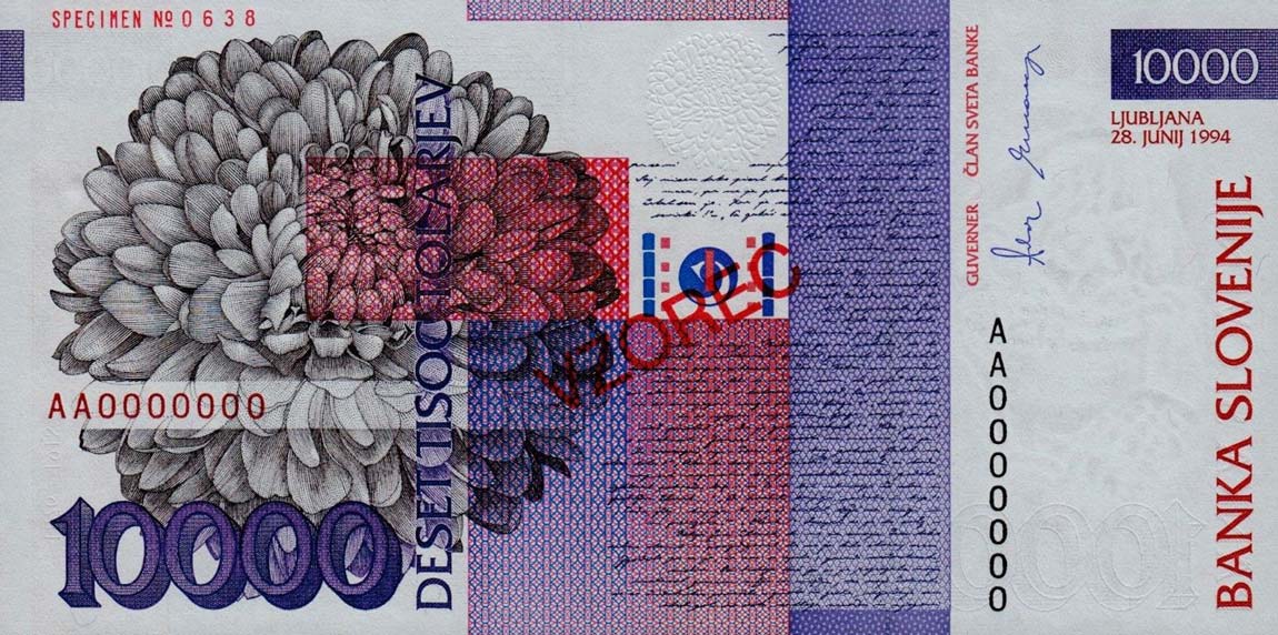 Back of Slovenia p20s: 10000 Tolarjev from 1994