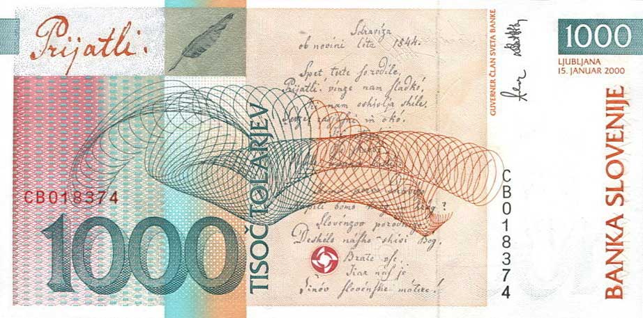 Back of Slovenia p22a: 1000 Tolarjev from 2000