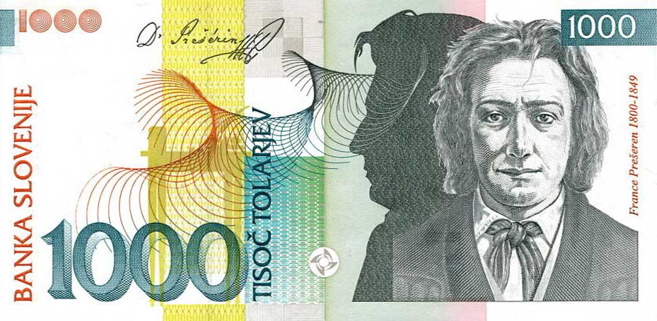 Front of Slovenia p22a: 1000 Tolarjev from 2000