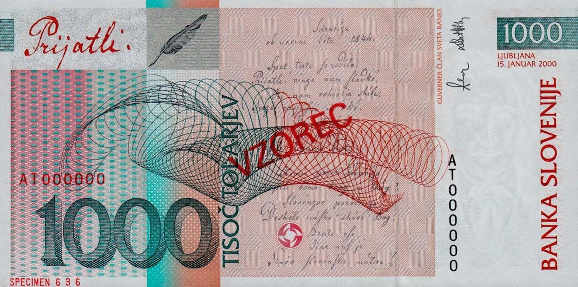 Back of Slovenia p22s: 1000 Tolarjev from 2000