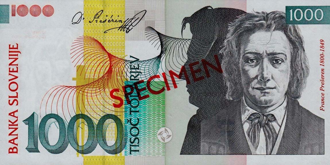 Front of Slovenia p22s: 1000 Tolarjev from 2000