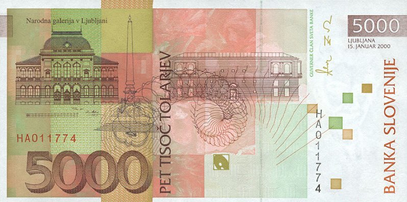 Back of Slovenia p23a: 5000 Tolarjev from 2000