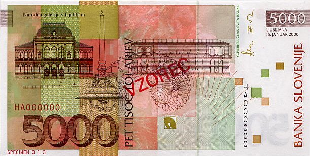 Back of Slovenia p23s: 5000 Tolarjev from 2000