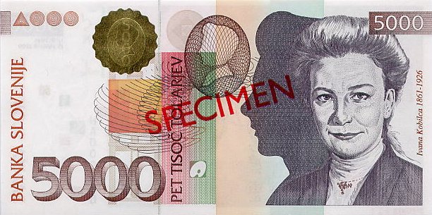 Front of Slovenia p23s: 5000 Tolarjev from 2000