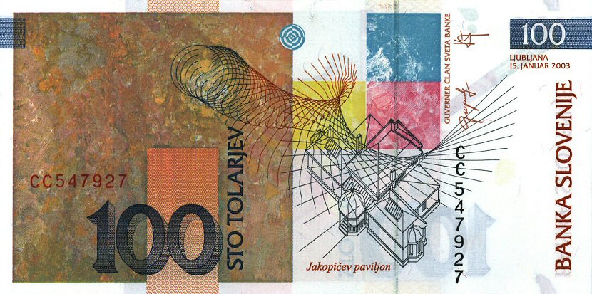 Back of Slovenia p29: 1000 Tolarjev from 2003